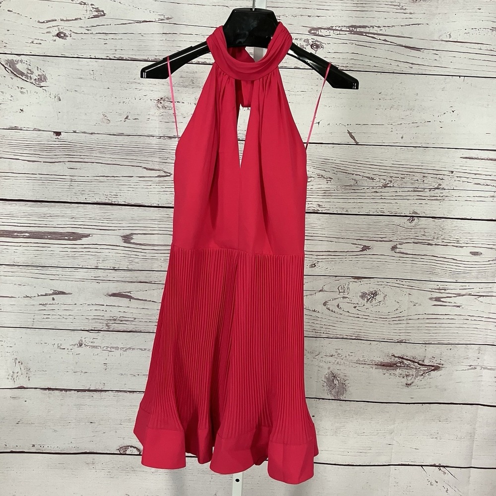 MILLY Pink Halter Neck Dress Open Back Pleated Skirt Womens Size 2